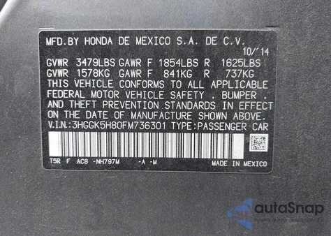 2015 Honda Fit Ex/Ex-L z USA, uszkodzony, nr VIN 3HGGK5H80FM736301